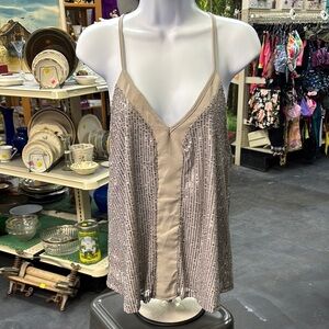 Neutral Sequin Spaghetti Strap Top